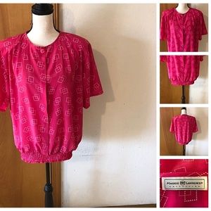 Short Sleeve Shirred Waist Blouse Shoulder Pads